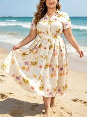 Plus Size Print Short Sleeve Midi Dress GAWE 6761