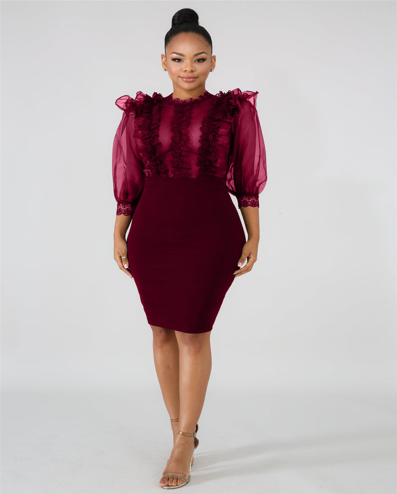 Sexy Mesh See Through Ruffles Bodycon Dresses LA 3099