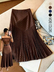 Polka Dot Print Pleated Long Skirt GSRX 987