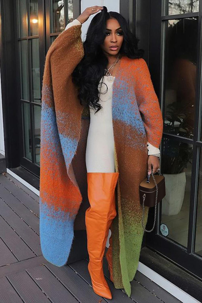 Casual Color Block Loose Knits Long Coat TR 1320