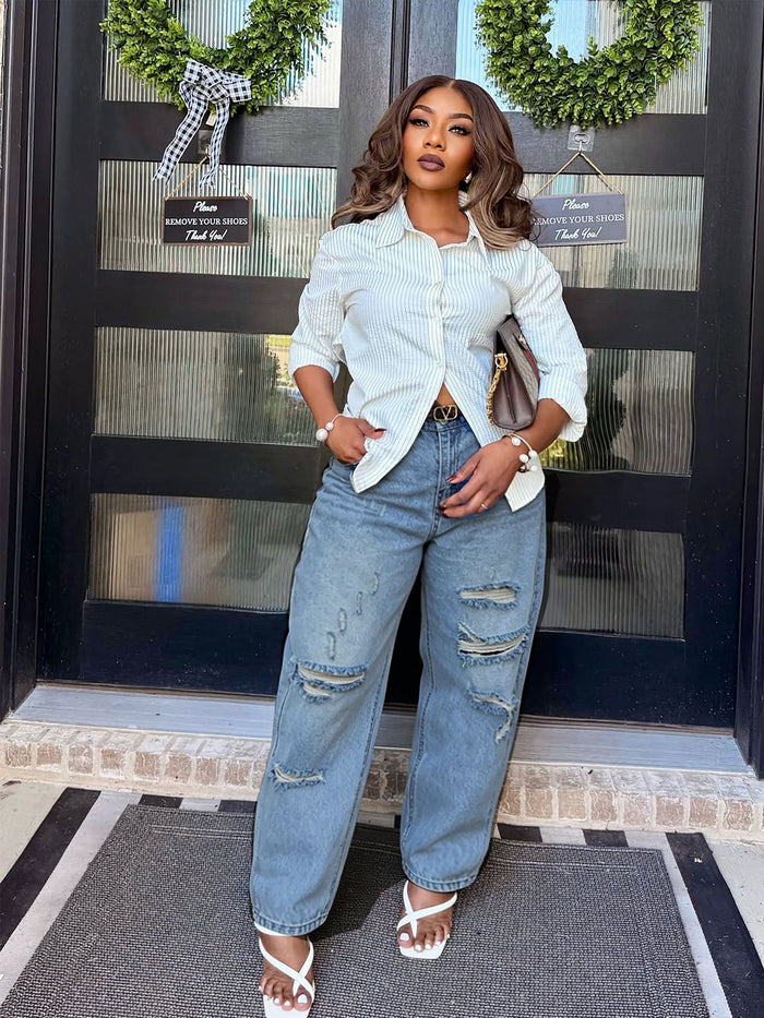 Plus Size Fashion Holes Straight Jeans GYLN 0213