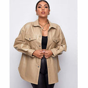 PU Leather Lapel Shirt Coat GPBY 1441