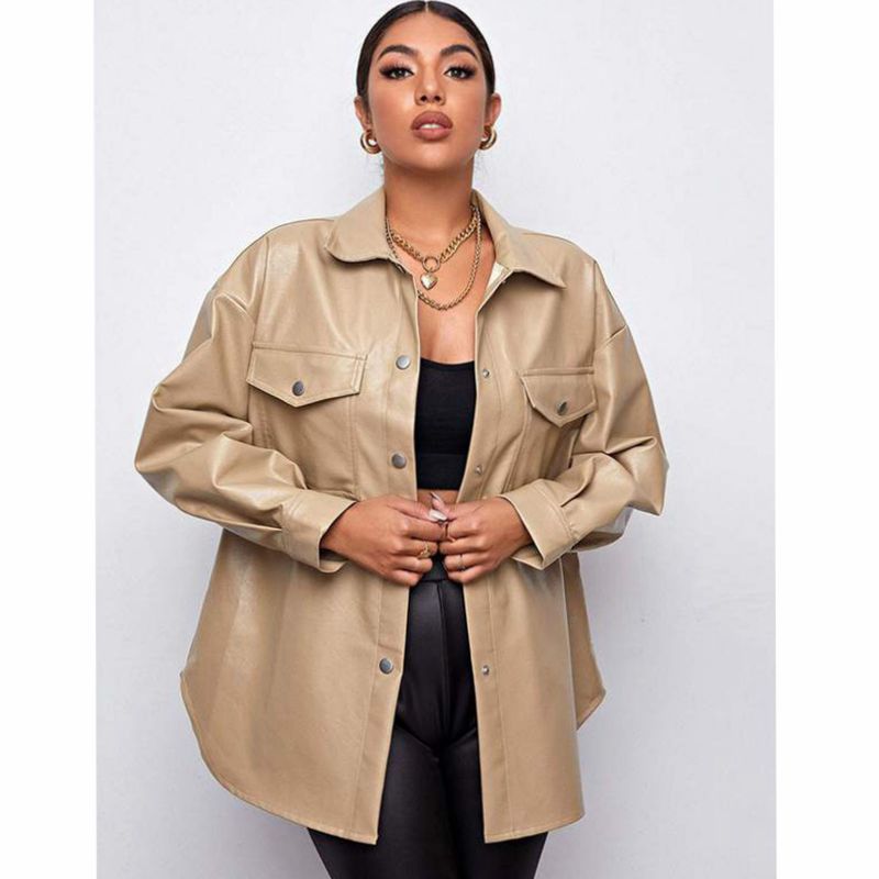 PU Leather Lapel Shirt Coat GPBY 1441