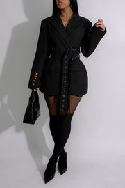 Tie Up Patchwork Long Sleeve Blazer AIL 337