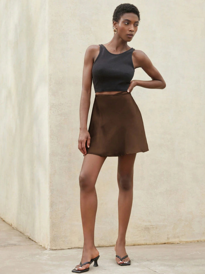 Solid Color Tie Up Skirt YWXS K25L1883