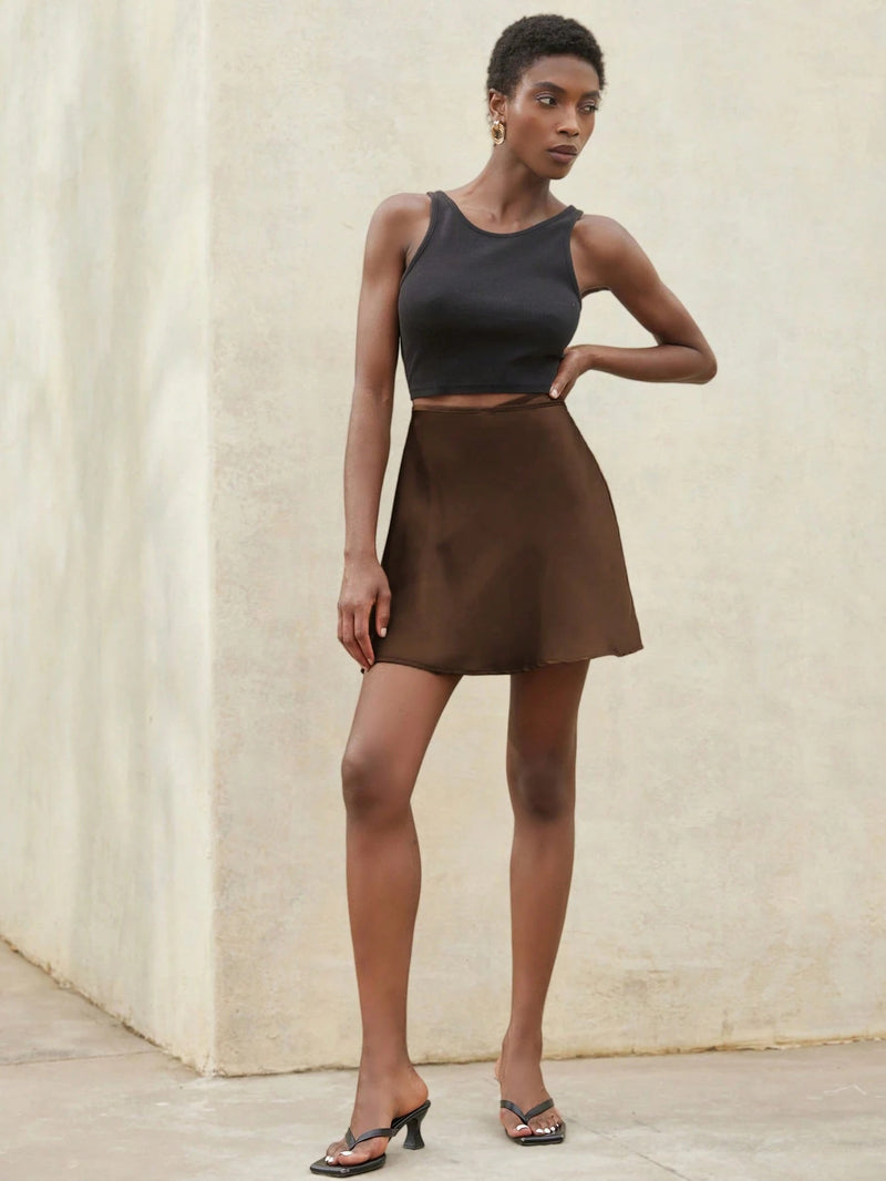 Solid Color Tie Up Skirt YWXS K25L1883
