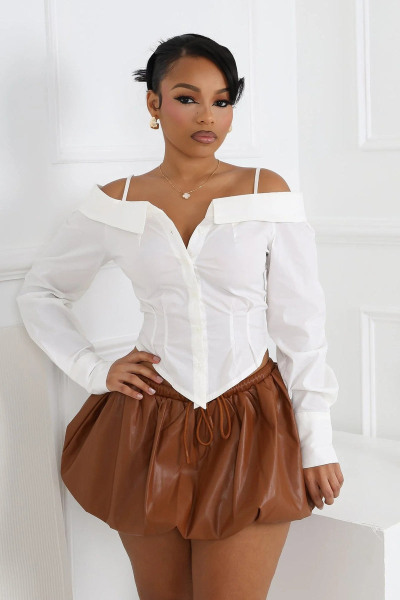 Lapel Long Sleeve Off Shoulder Shirts OLYF 6190
