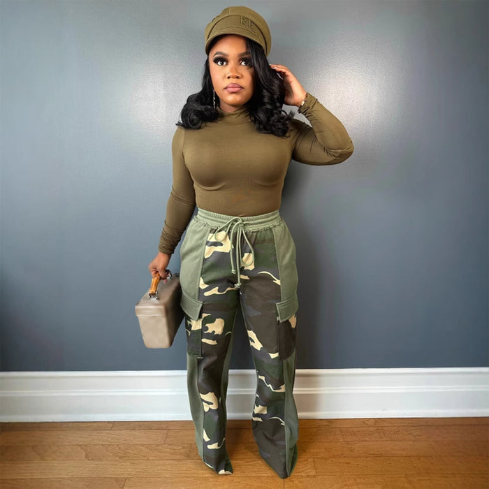 Plus Size Print Contrast Color Wide Leg Pants NY 3375