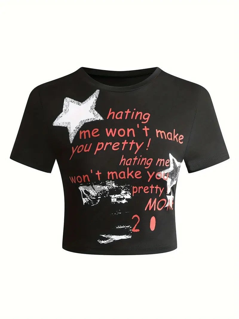 Letter Print Short Sleeve T Shirt HMYI 34223