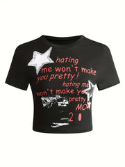 Letter Print Short Sleeve T Shirt HMYI 34223
