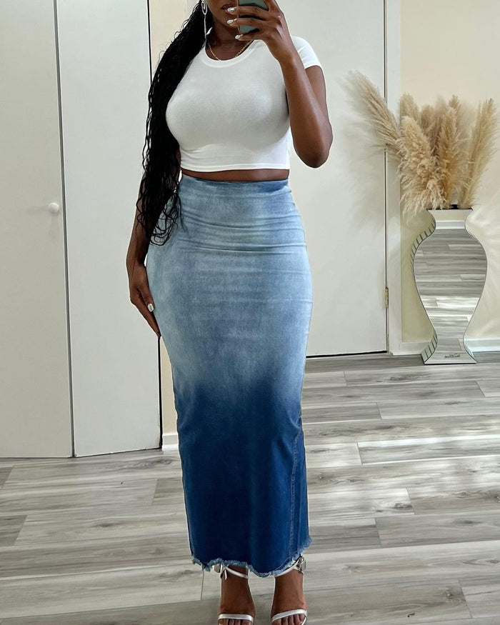 Fashion Slit Tassel Denim Long Skirt LSD 1386