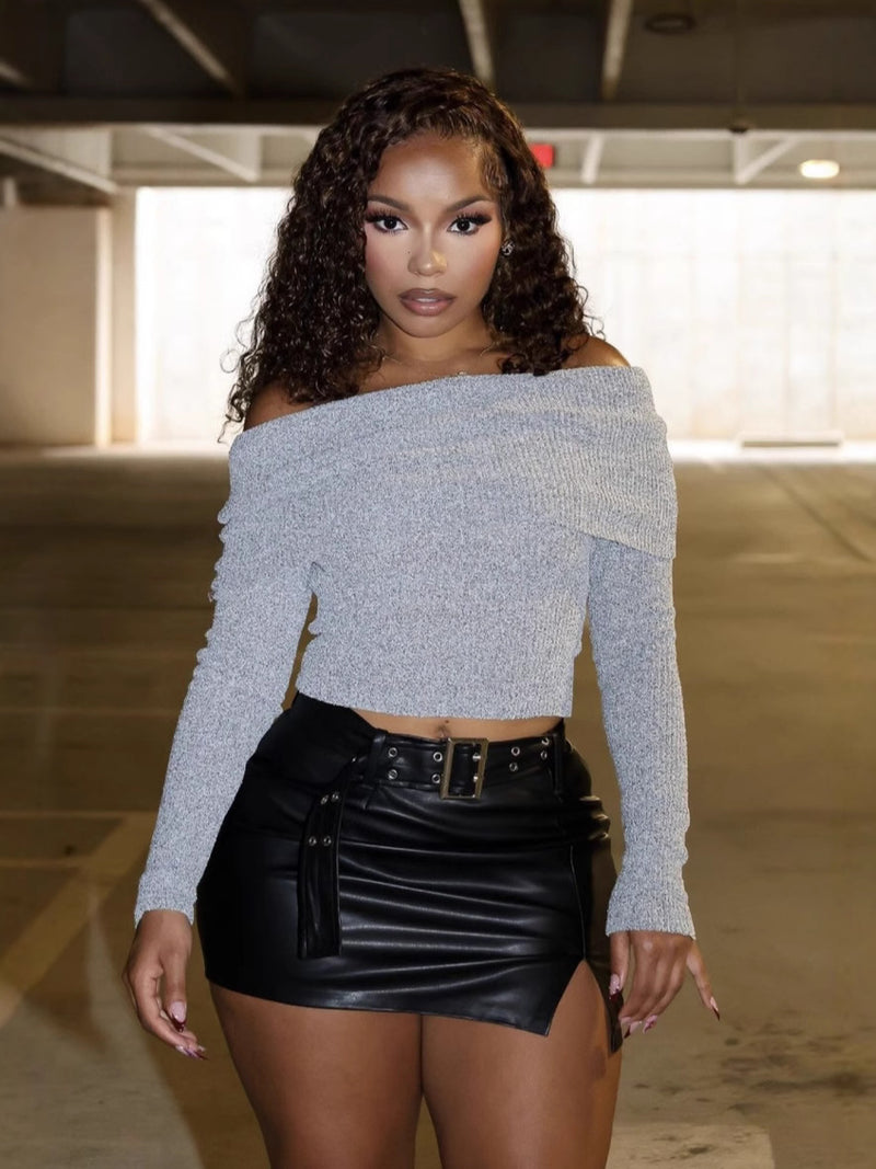 Sexy PU Leather Split Mini Skirt With Belt QODY 6053