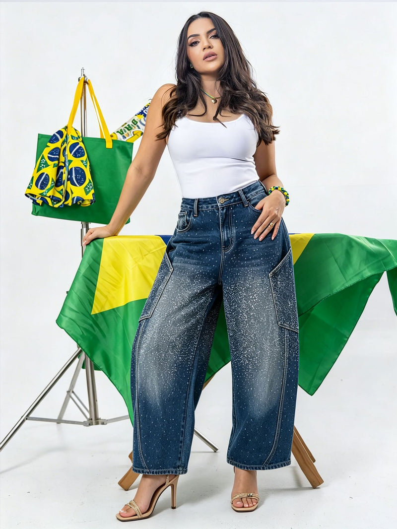Plus Size Starry Sky Diamonds Loose Jeans GYLN 9081