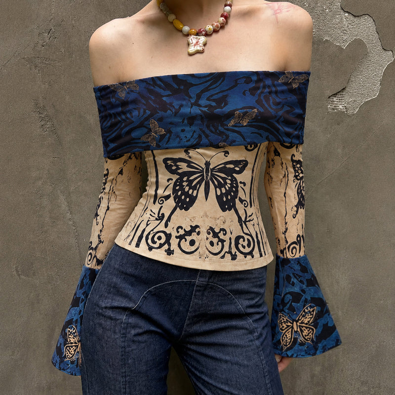 One Shoulder Butterfly Print T Shirt GPKJ MR51658