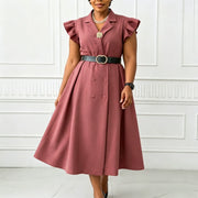 Plus Size Double Breasted Buttons Midi Dress GCZF 8664