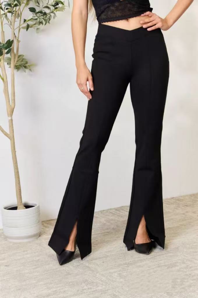 Solid Color Split Flare Pants QOUY 6059