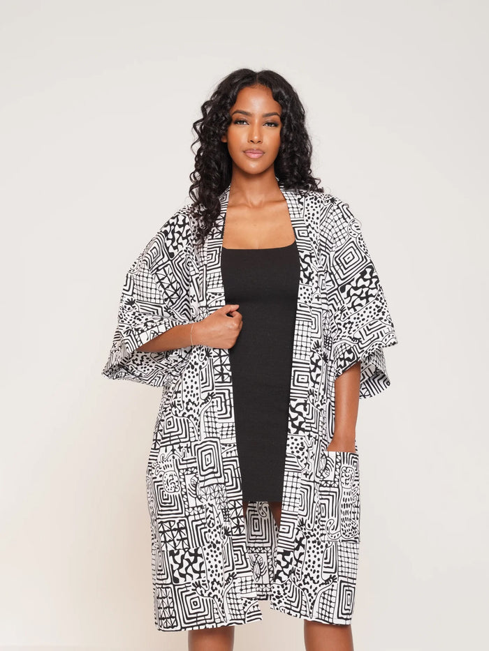 Printed Seven Split Sleeve Loose Cardigan Coat SFY 603
