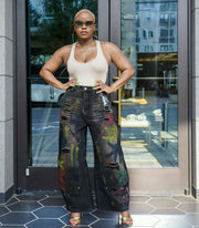 Plus Size Painted Graffiti Ripped Jeans GYLN 6723