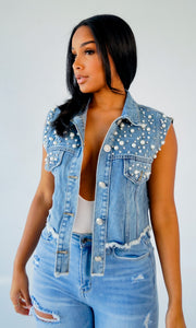 Beaded Diamond Studded Denim Vest Jacket GQDH 1073