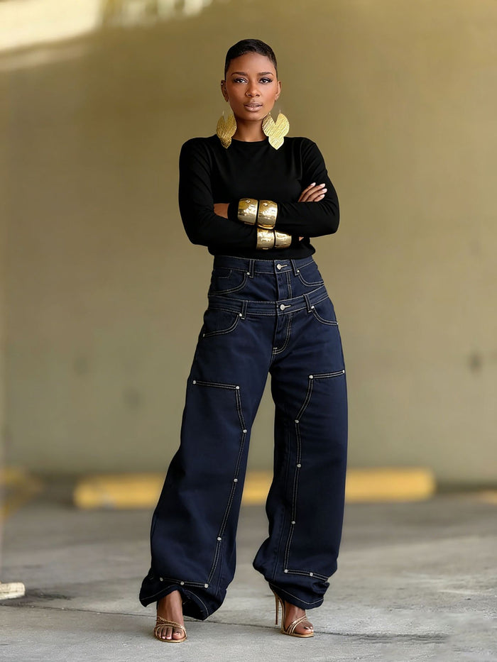 Fashion Patchwork Loose Straight Jeans GYLN 1025