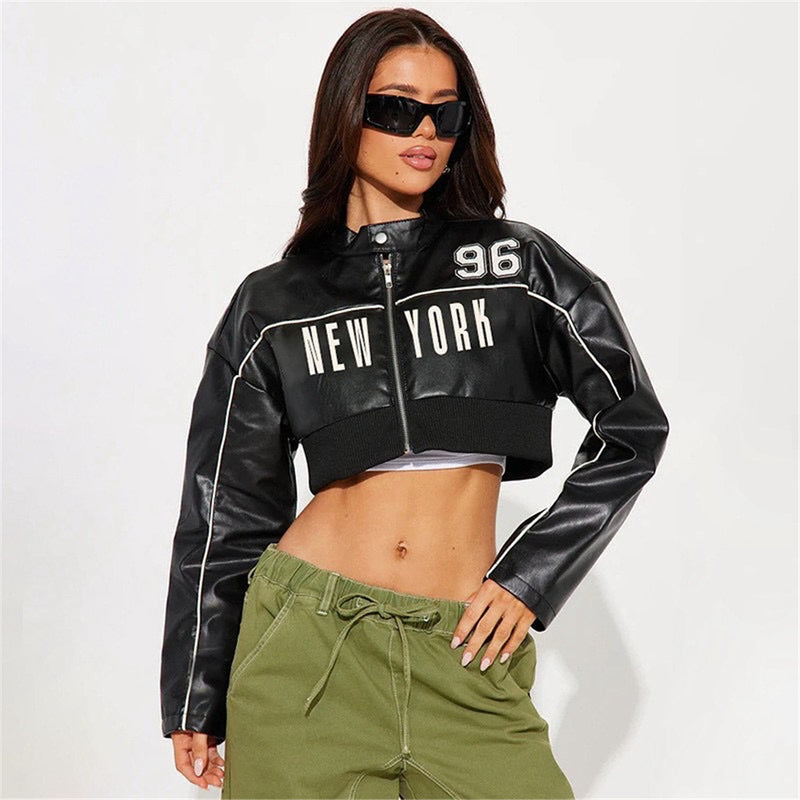 Long Sleeve Zipper Short Coat Print Jackets XEF K25C80355