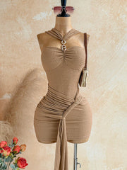 Solid Color Sleeveless Ruched Mini Dress GZIY 6515