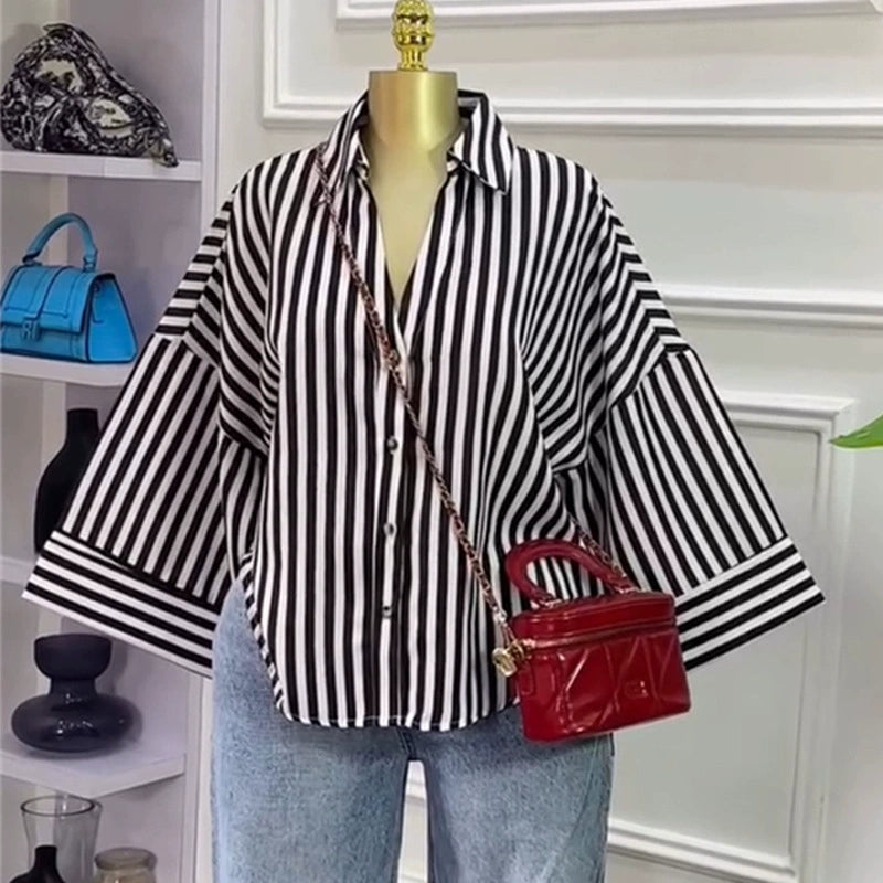 Loose Solid Color 3 4 Sleeve Shirts GCNE 73145