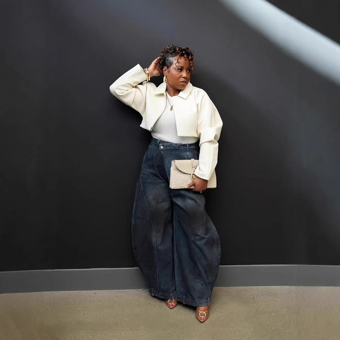 Plus Size Vintage Washed Wide Leg Jeans GYLN 9040