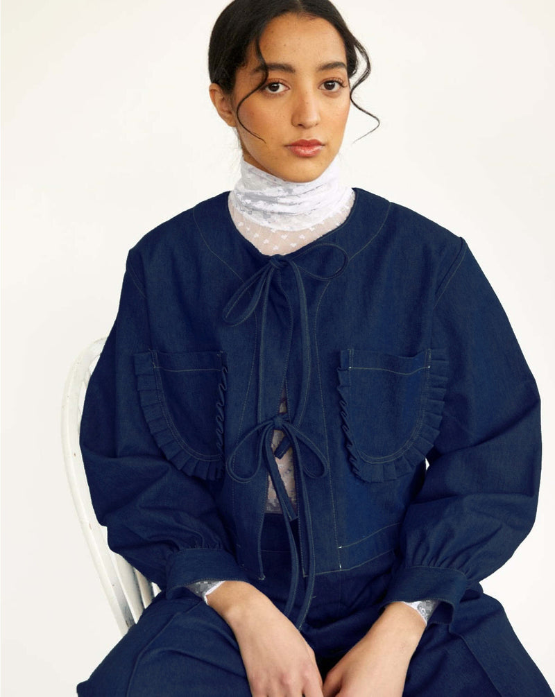 Long Sleeve Tie Up Loose Denim Coats GYAN 703