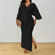 Plus Size Solid Color Knits Lace Up Maxi Dress HNIF DGY229