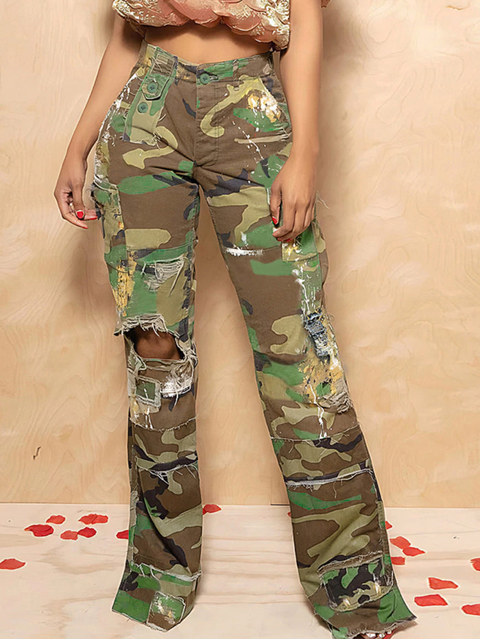 Camouflage Print Straight Pants SH 391408