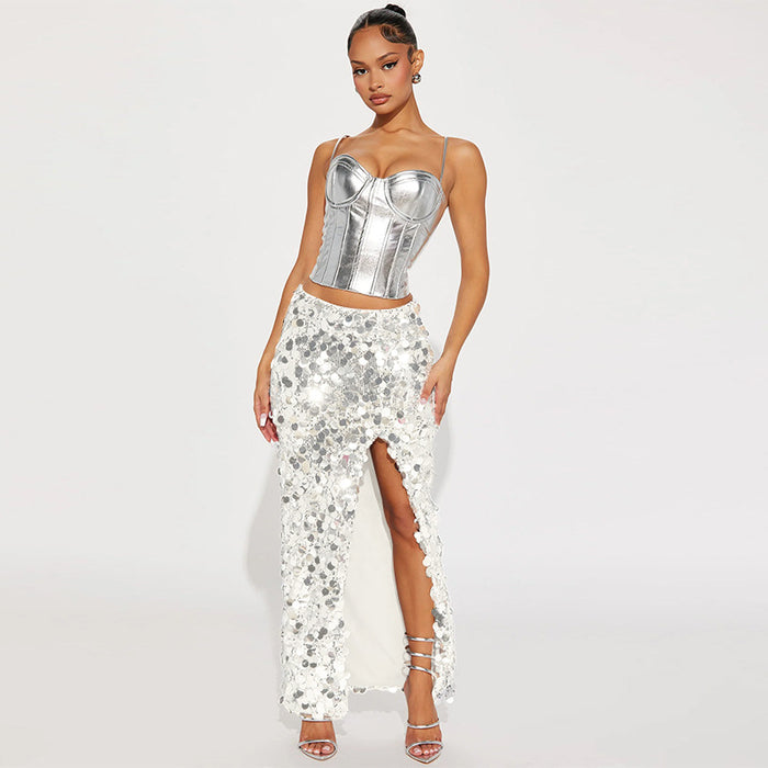 Sexy Sequin Split Long Skirt MUE 8009