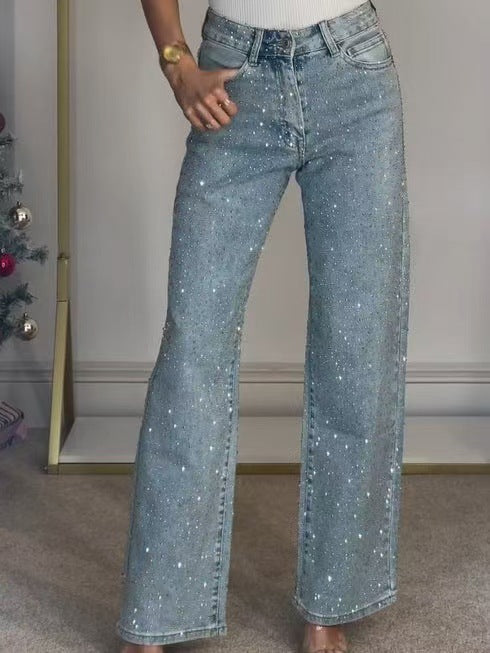 Plus Size Rhinestone Washed Straight Jeans OD 8751