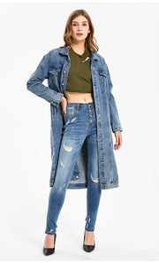Washed Slim Denim Long Coat GKNF TS R07