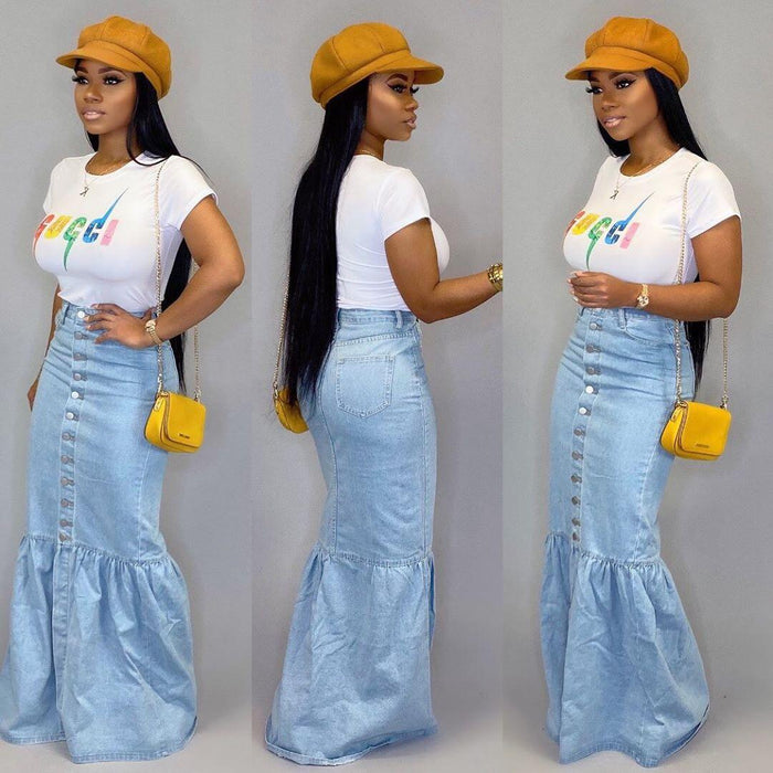Denim Fishtail Half Body Long Skirt GQDH 1072