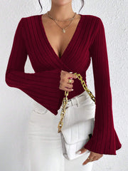 Flare Sleeve V Neck T Shirt GYSQ CCEF1870