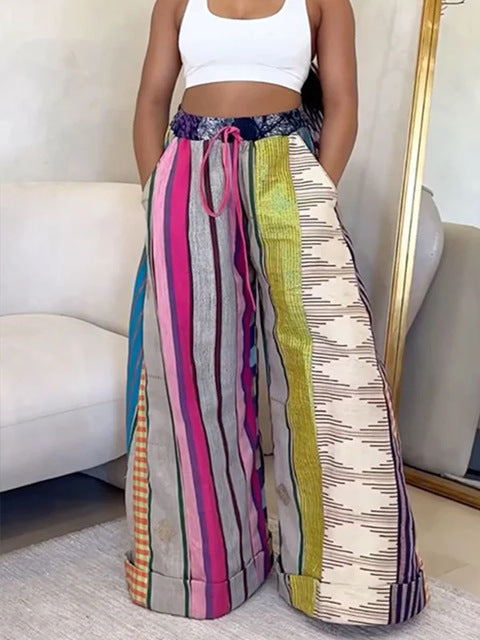 Print Multicolor Loose Wide Leg Pants GSXK SK250301