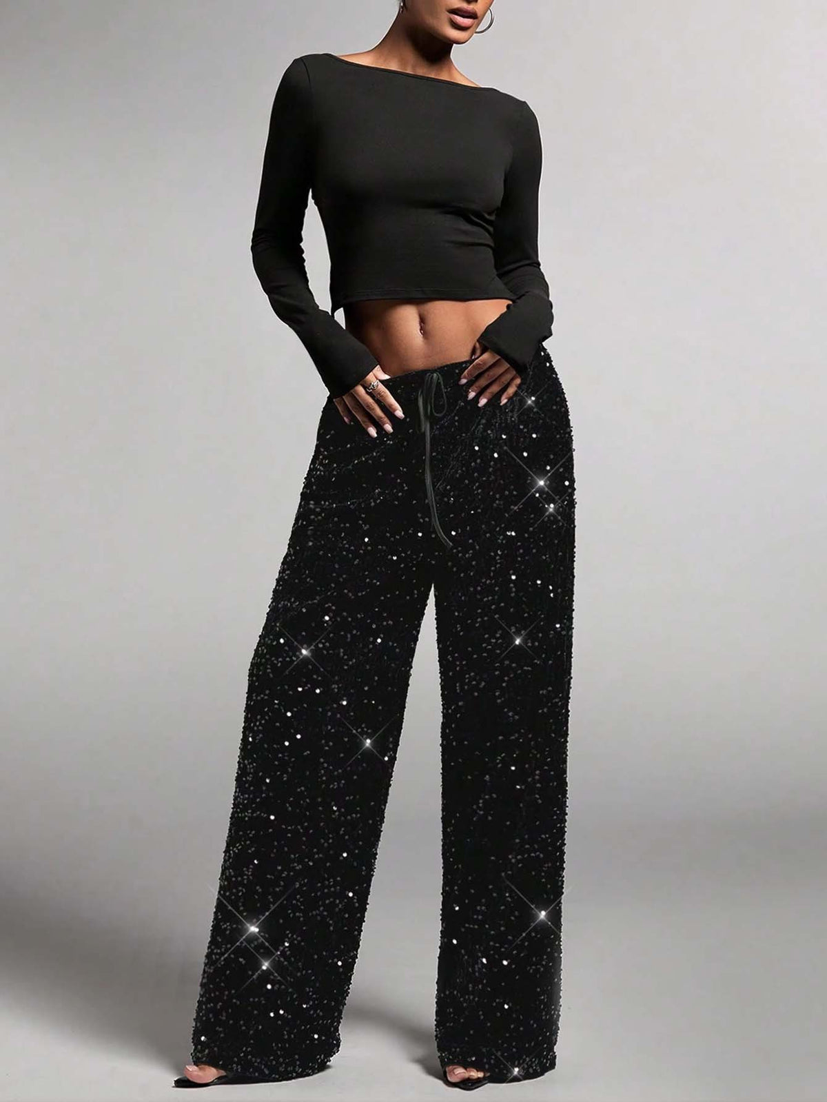 Casual sequined Drawstring Pants GXRF QC160