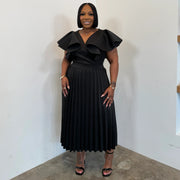 Plus Size Solid Color Ruffles Sleeve Midi Dress NNWF 8169