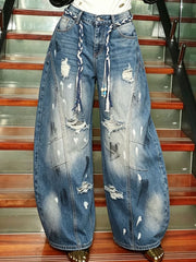 Plus Size Graffiti Holes Loose Jeans GYLN 5005
