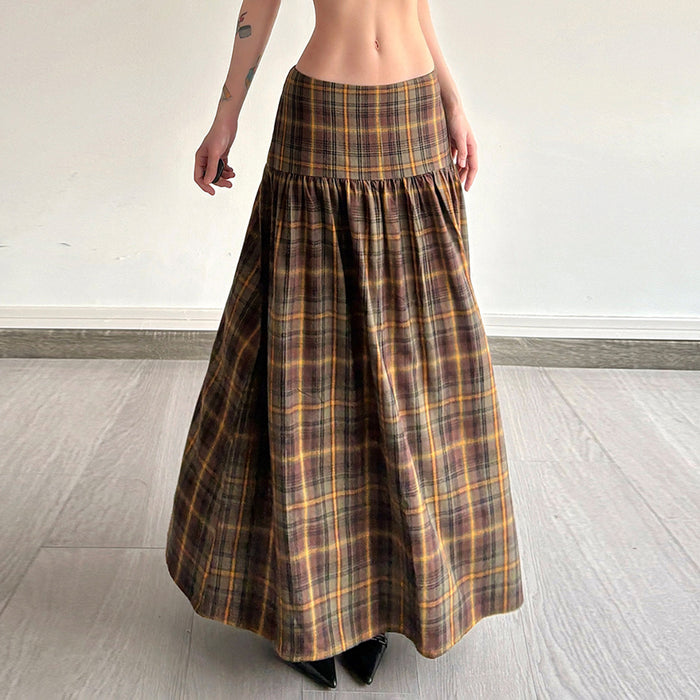 Vintage Plaid Print Long Skirt GPKJ MR46427