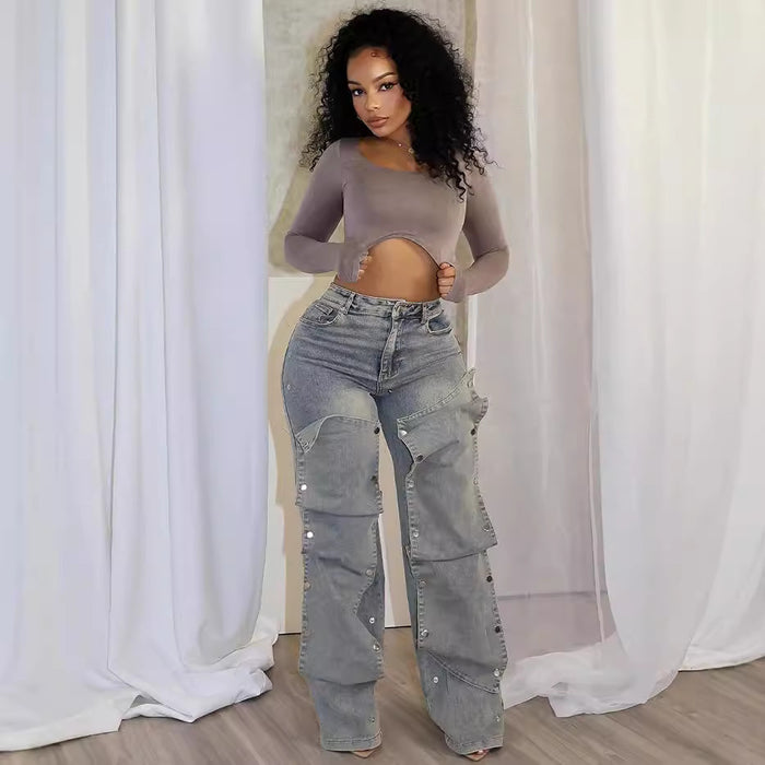 Removable Button Straight Jeans GXHF M81208