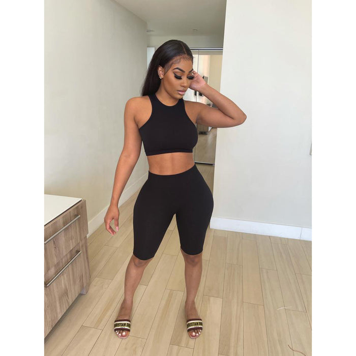 Solid Color Vest Shorts Sports Yoga Two Piece Sets GDYF 6646