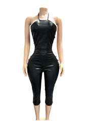 Sexy Backless PU Leather Bandage Jumpsuit Without Headscarf GFCF 1452
