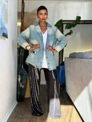 Plus Size Vintage Washed Denim Blazer Jacket GYLN 8925