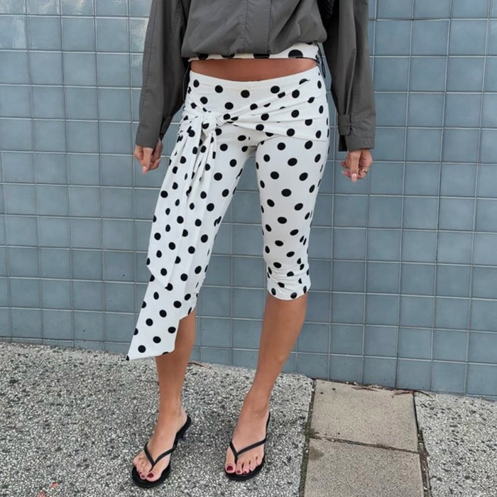 Polka Dot Print Tie Up Seventh Pants GSBW C26PT109