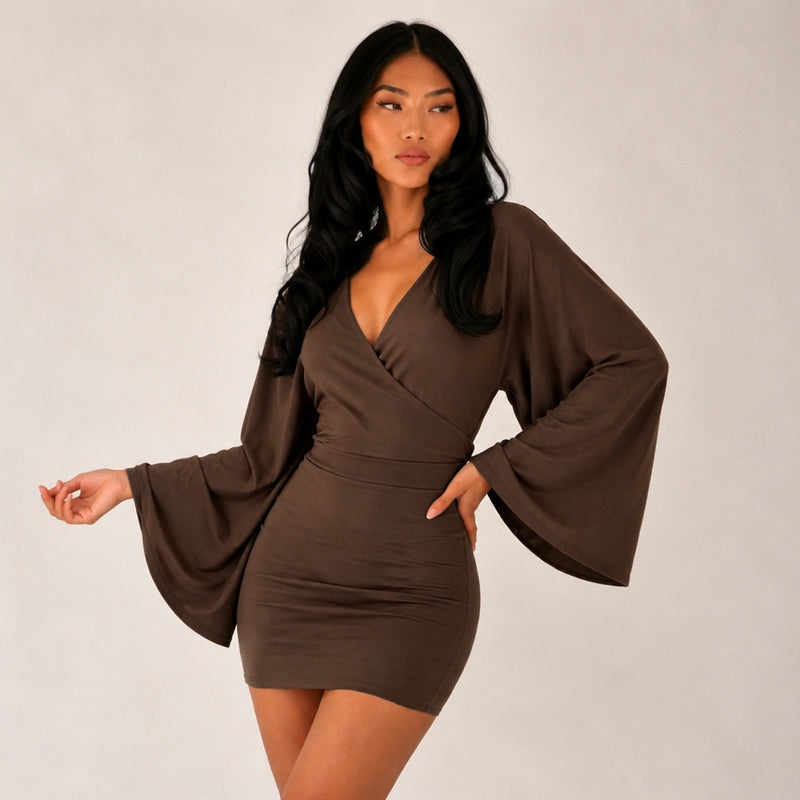 V Neck Flare Sleeve Mini Dress GPKJ MR50419