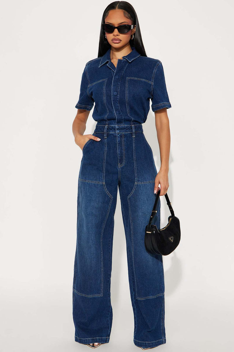 Fashion Short Sleeve Denim Jumpsuit LX 8605