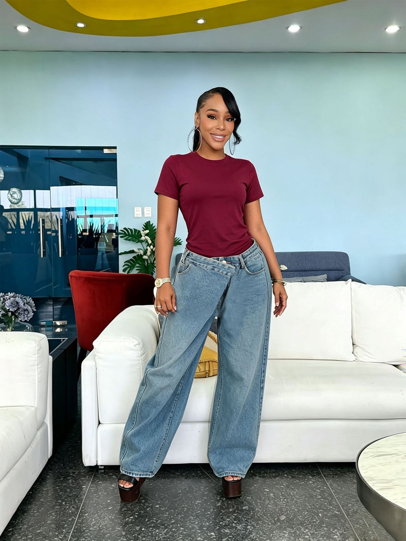 Plus Size Washed Straight Jeans GYLN 1611
