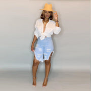 Denim Ripped Holes Half Length Jeans Pants LSD 8675